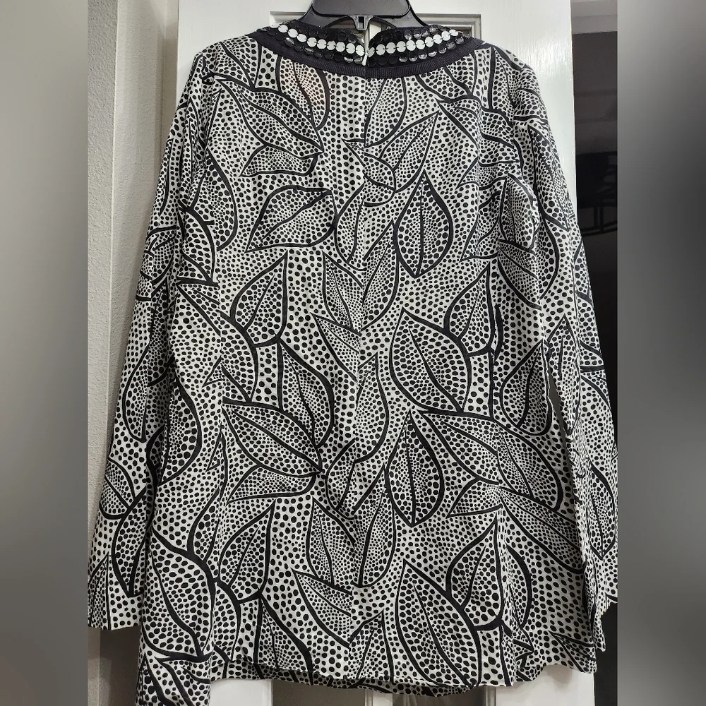 TORY Burch Sequin Embellished‎ Black and White long sleeve Tunic Top 2